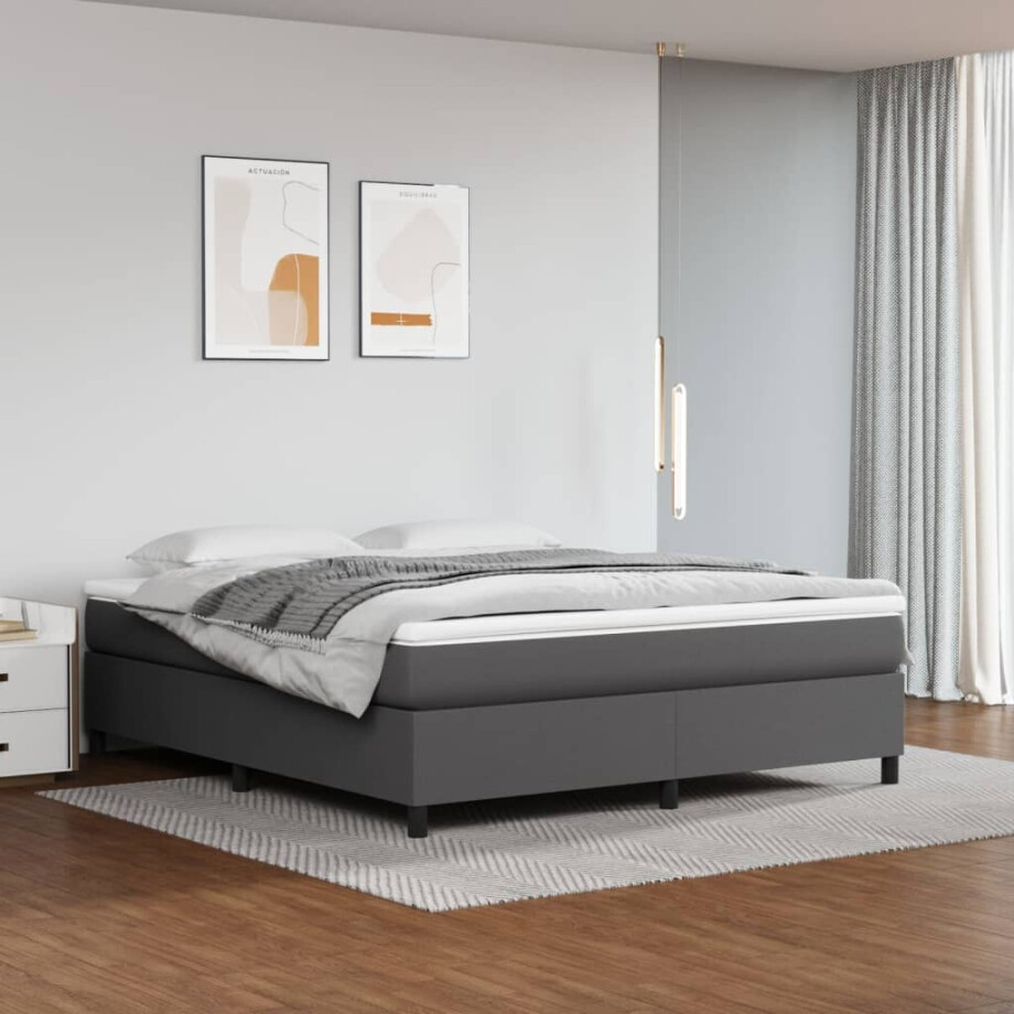 vidaXL Boxspring met matras kunstleer grijs 180x200 cm afbeelding 1