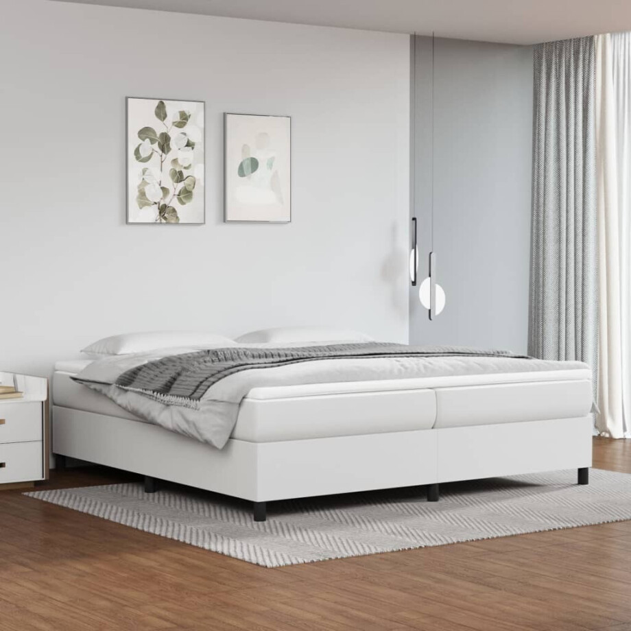 vidaXL Boxspring met matras kunstleer wit 200x200 cm vidaXL Boxspring met matras kunstleer wit 200x200 cm afbeelding 1