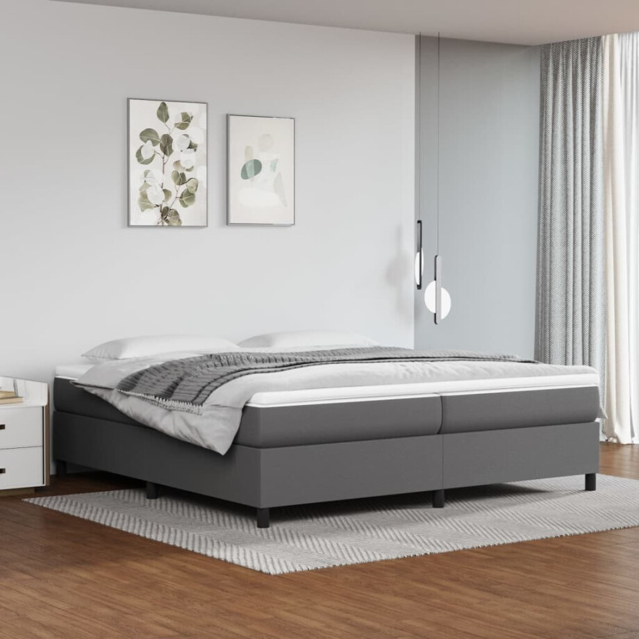 vidaXL Boxspring met matras kunstleer grijs 200x200 cm vidaXL Boxspring met matras kunstleer grijs 200x200 cm afbeelding 1