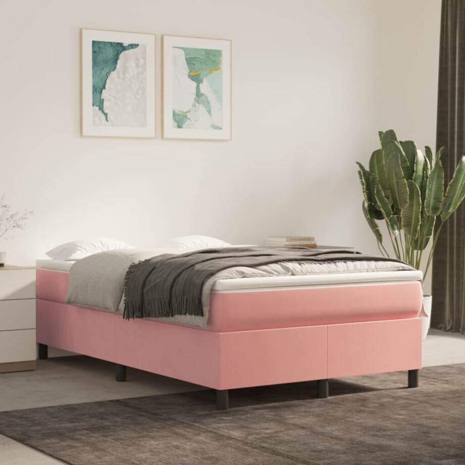 vidaXL Boxspring met matras fluweel roze 120x200 cm afbeelding 1
