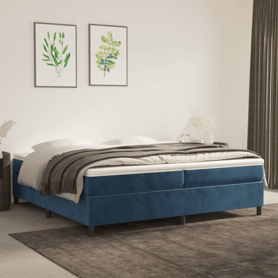 vidaXL Boxspring met matras fluweel donkerblauw 200x200 cm vidaXL Boxspring met matras fluweel donkerblauw 200x200 cm afbeelding 1