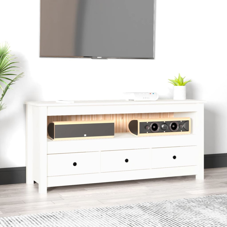 vidaXL Tv-meubel 114x35x52 cm massief grenenhout wit afbeelding 1