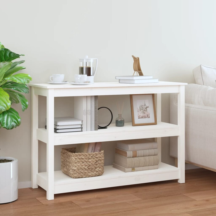 vidaXL Wandtafel 110x40x74 cm massief grenenhout wit vidaXL Wandtafel 110x40x74 cm massief grenenhout wit afbeelding 1