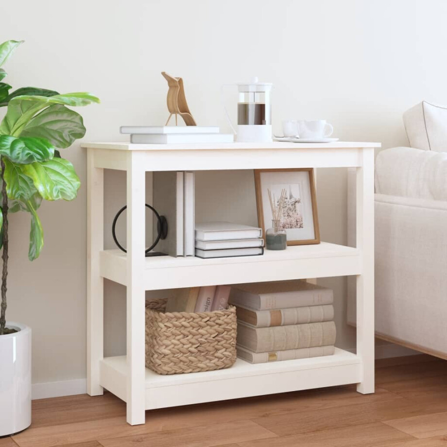 vidaXL Wandtafel 80x40x74 cm massief grenenhout wit afbeelding 1