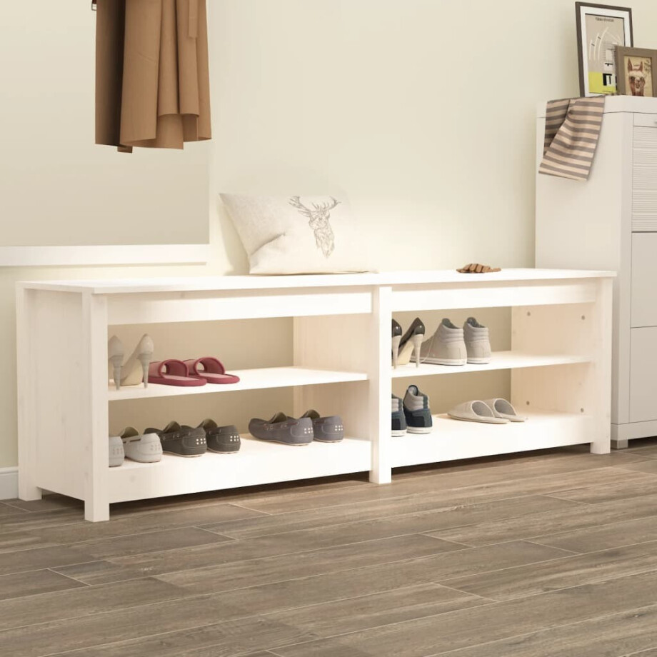 vidaXL Schoenenbank 160x36,5x50 cm massief grenenhout wit afbeelding 1