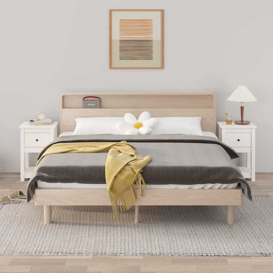 vidaXL Nachtkastjes 2 st 40x35x61,5 cm massief grenenhout wit afbeelding 1