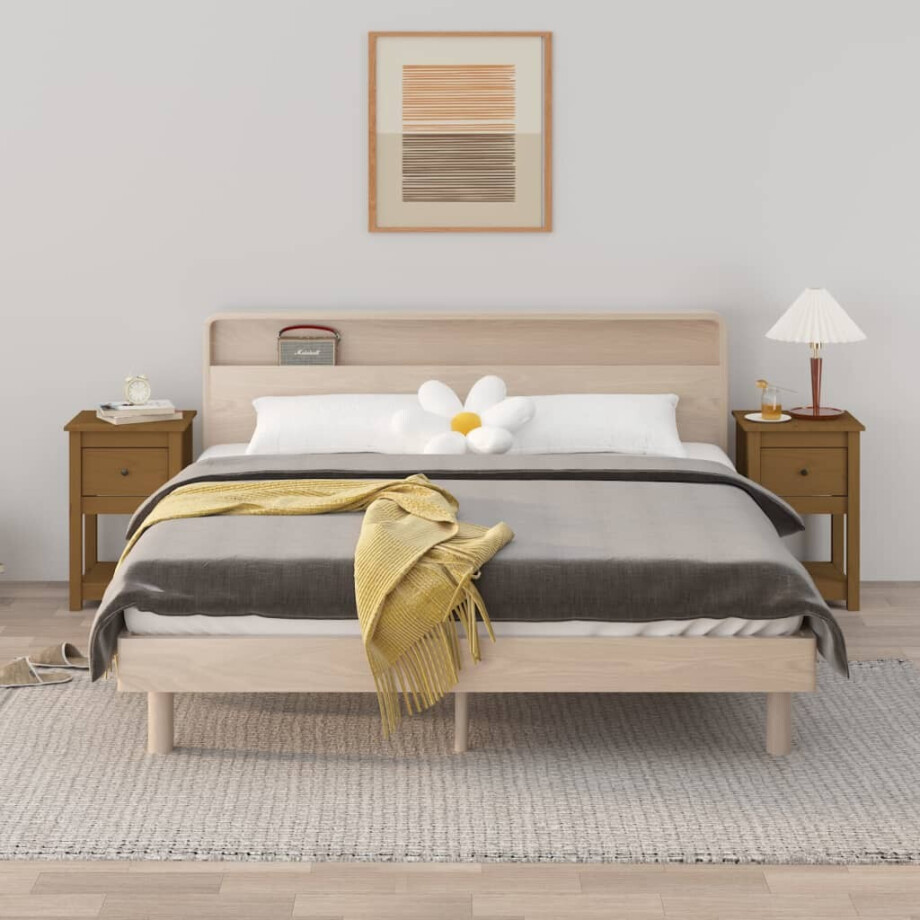 vidaXL Nachtkastjes 2 st 40x35x61,5 cm massief grenenhout honingbruin afbeelding 1