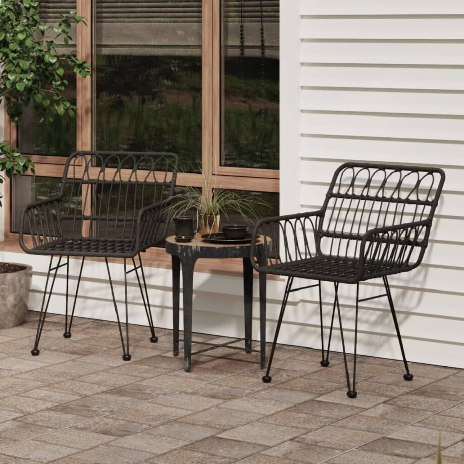 vidaXL Tuinstoelen 2 st met armleuning 56x64x80 cm PE-rattan zwart vidaXL Tuinstoelen 2 st met armleuning 56x64x80 cm PE-rattan zwart afbeelding 1