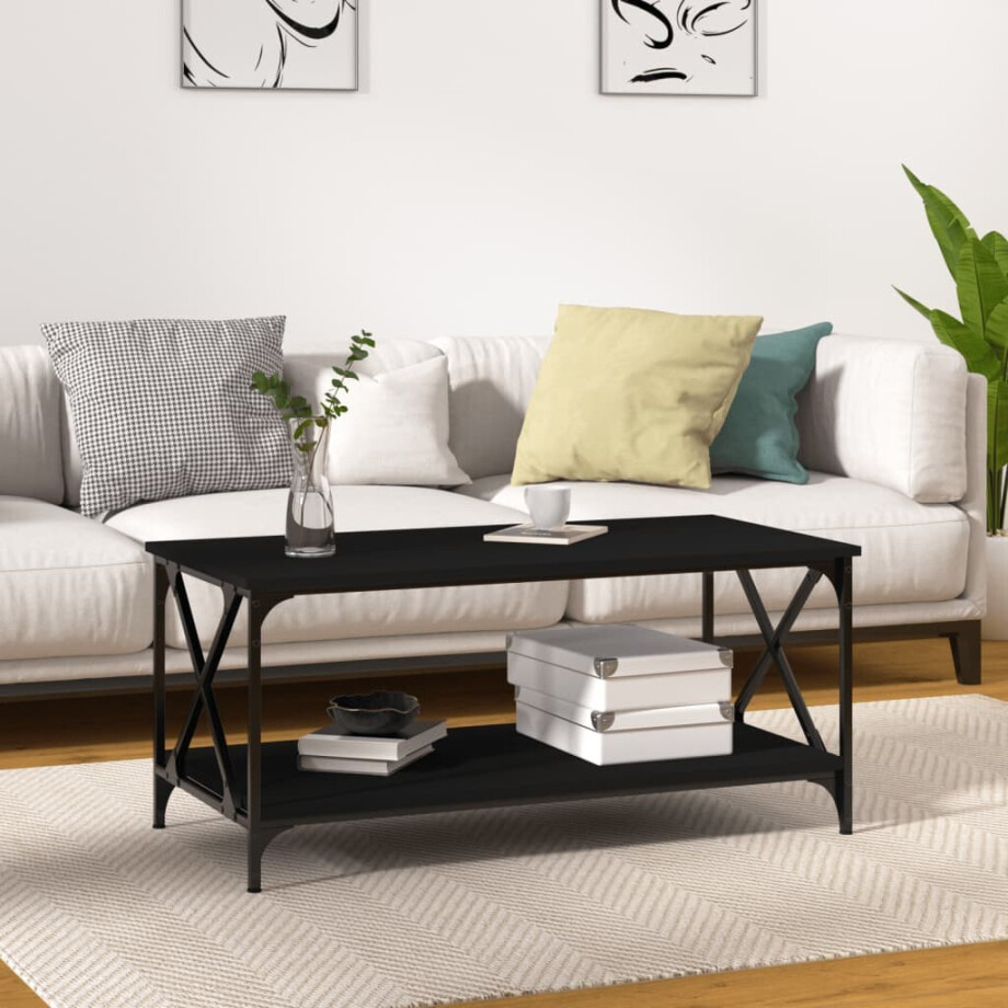 vidaXL Salontafel 100x50x45 cm bewerkt hout en ijzer zwart afbeelding 1