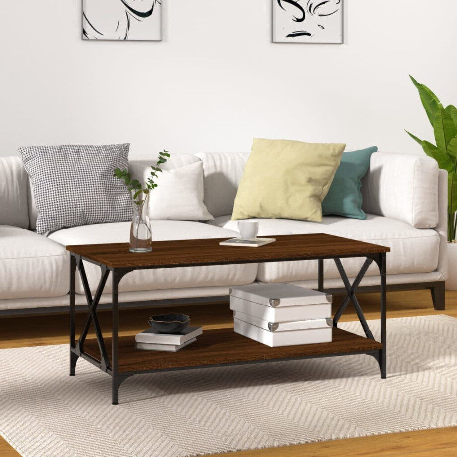 vidaXL Salontafel 100x50x45 cm bewerkt hout en ijzer bruineikenkleur vidaXL Salontafel 100x50x45 cm bewerkt hout en ijzer bruineikenkleur afbeelding 1