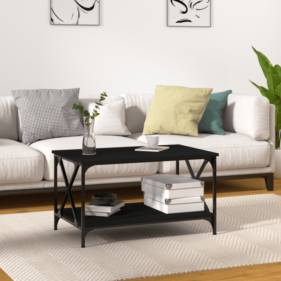 vidaXL Salontafel 80x50x45 cm bewerkt hout en ijzer zwart afbeelding 1
