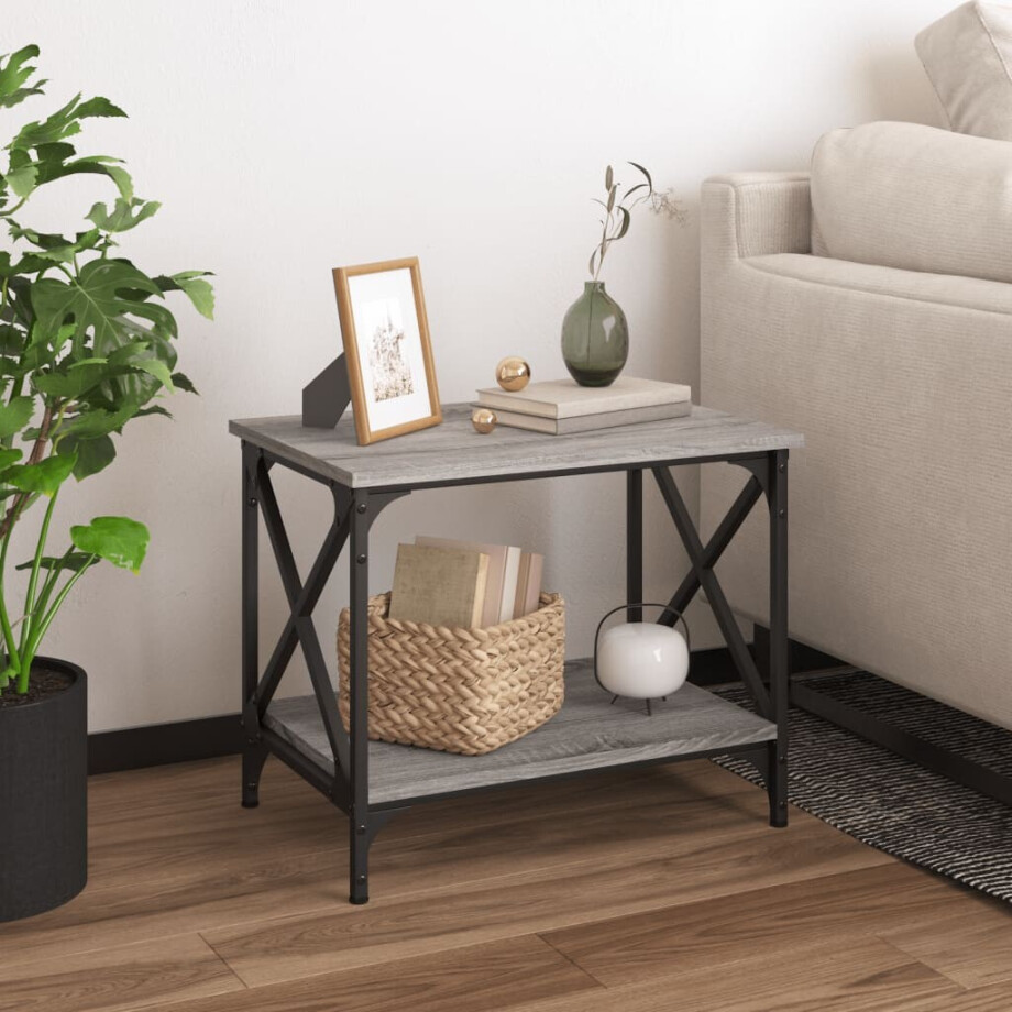 vidaXL Bijzettafel 55x38x45 cm bewerkt hout grijs sonoma eikenkleurig afbeelding 1