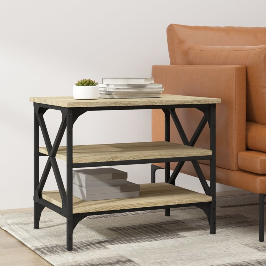 vidaXL Bijzettafel 55x38x45 cm bewerkt hout sonoma eikenkleurig afbeelding 1