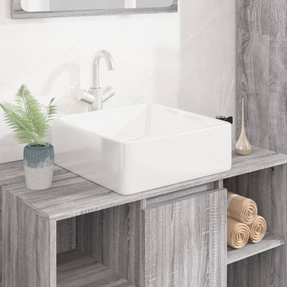 vidaXL Wasbak 37x37x13 cm vierkant keramiek wit afbeelding 1