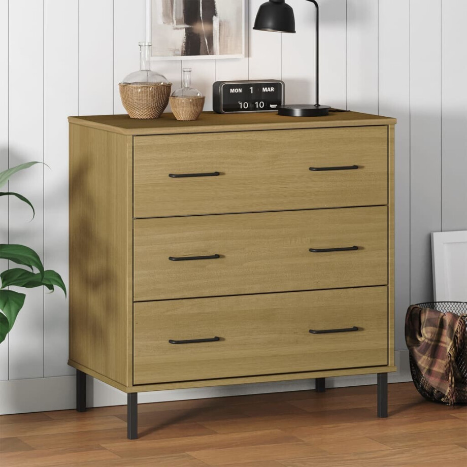 vidaXL Dressoir met 3 lades OSLO 77x40x79,5 cm grenenhout bruin afbeelding 1