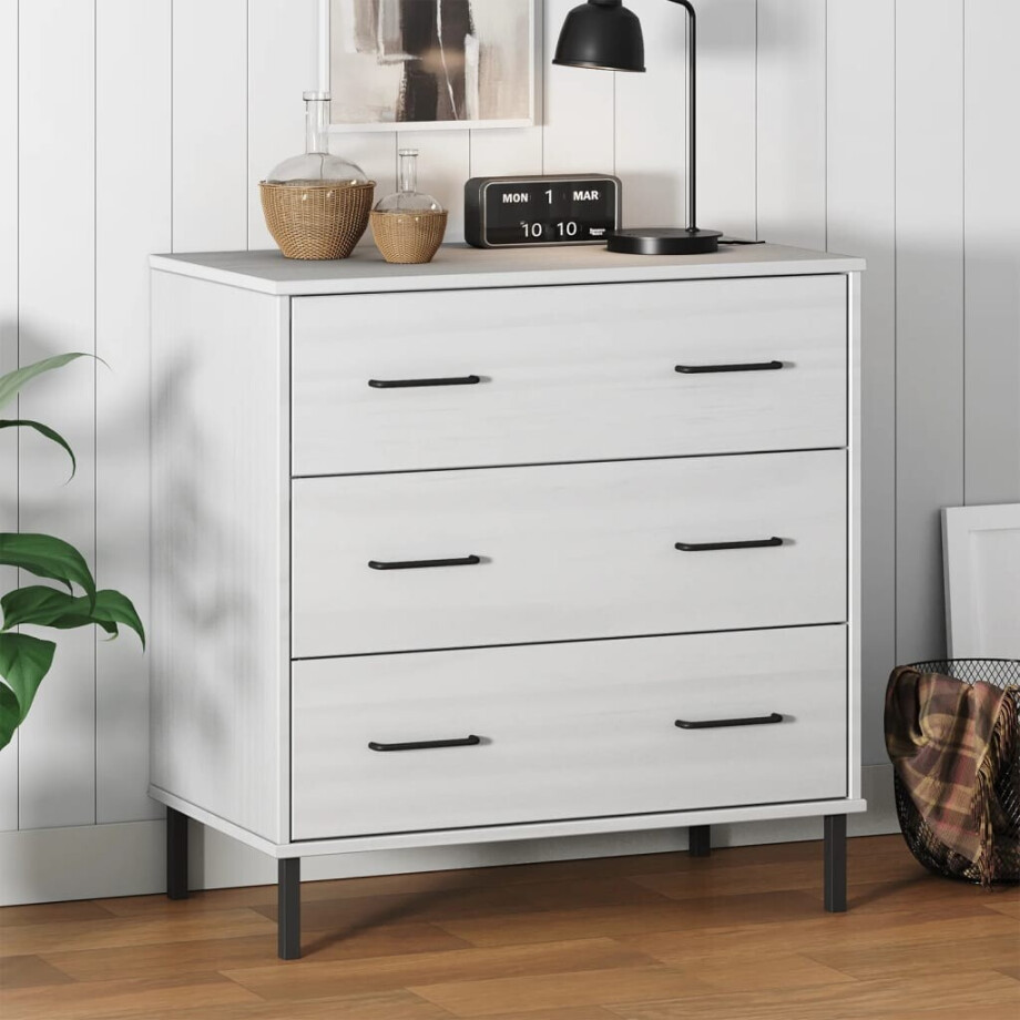 vidaXL Dressoir met 3 lades OSLO 77x40x79,5 cm massief hout wit afbeelding 1