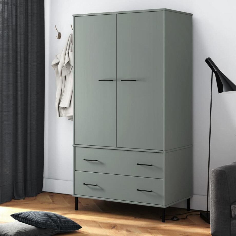 vidaXL Kledingkast met metalen poten OSLO 90x55x172,5 cm hout grijs afbeelding 1