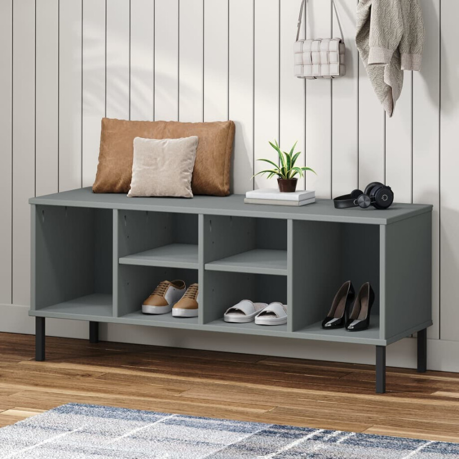 vidaXL Schoenenrek met metalen poten OSLO 106x35x45 cm grenen grijs afbeelding 1