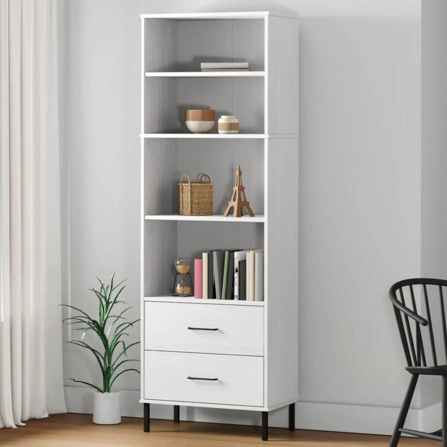 vidaXL Boekenkast met 2 lades OSLO 60x35x180 cm massief hout wit afbeelding 1