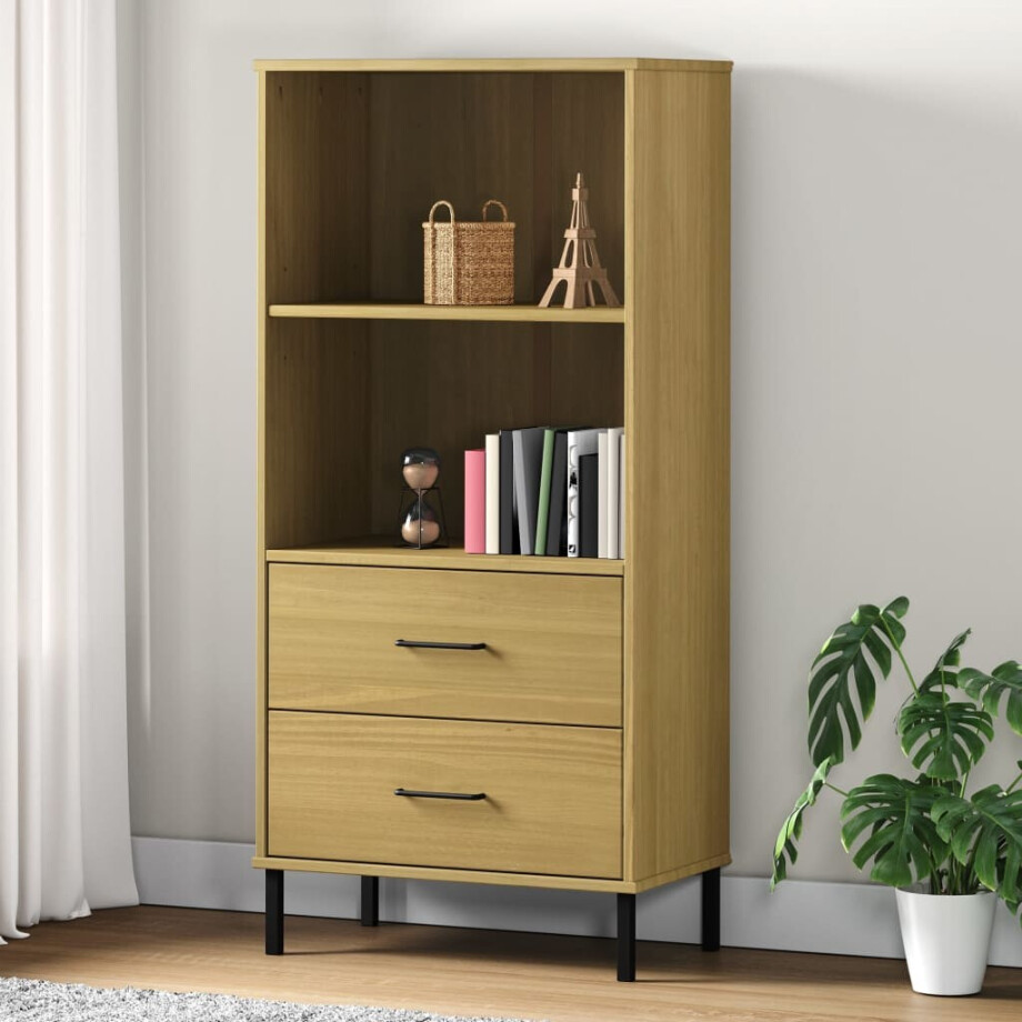 vidaXL Boekenkast met 2 lades OSLO 60x35x128,5 cm massief hout bruin afbeelding 1