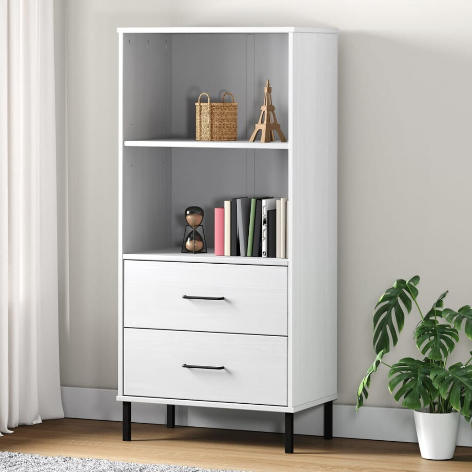 vidaXL Boekenkast met 2 lades OSLO 60x35x128,5 cm massief hout wit afbeelding 1
