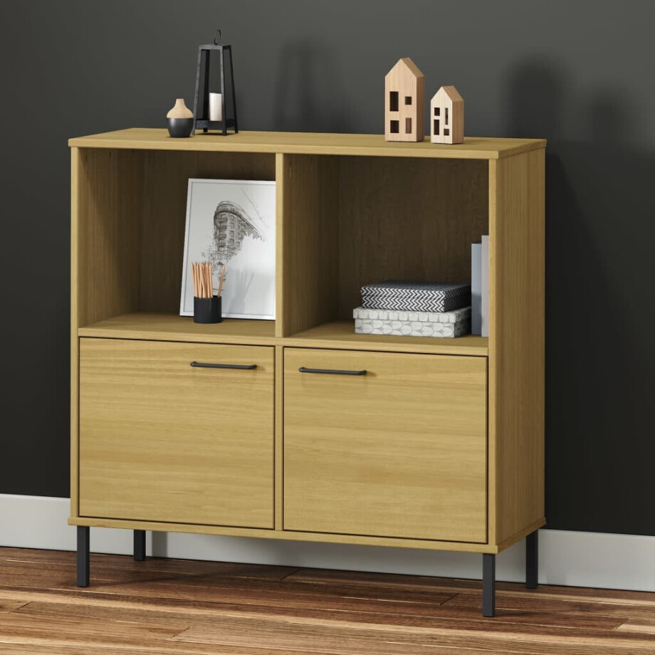 vidaXL Boekenkast met metalen poten OSLO 90x35x90,5 cm hout bruin vidaXL Boekenkast met metalen poten OSLO 90x35x90,5 cm hout bruin afbeelding 1