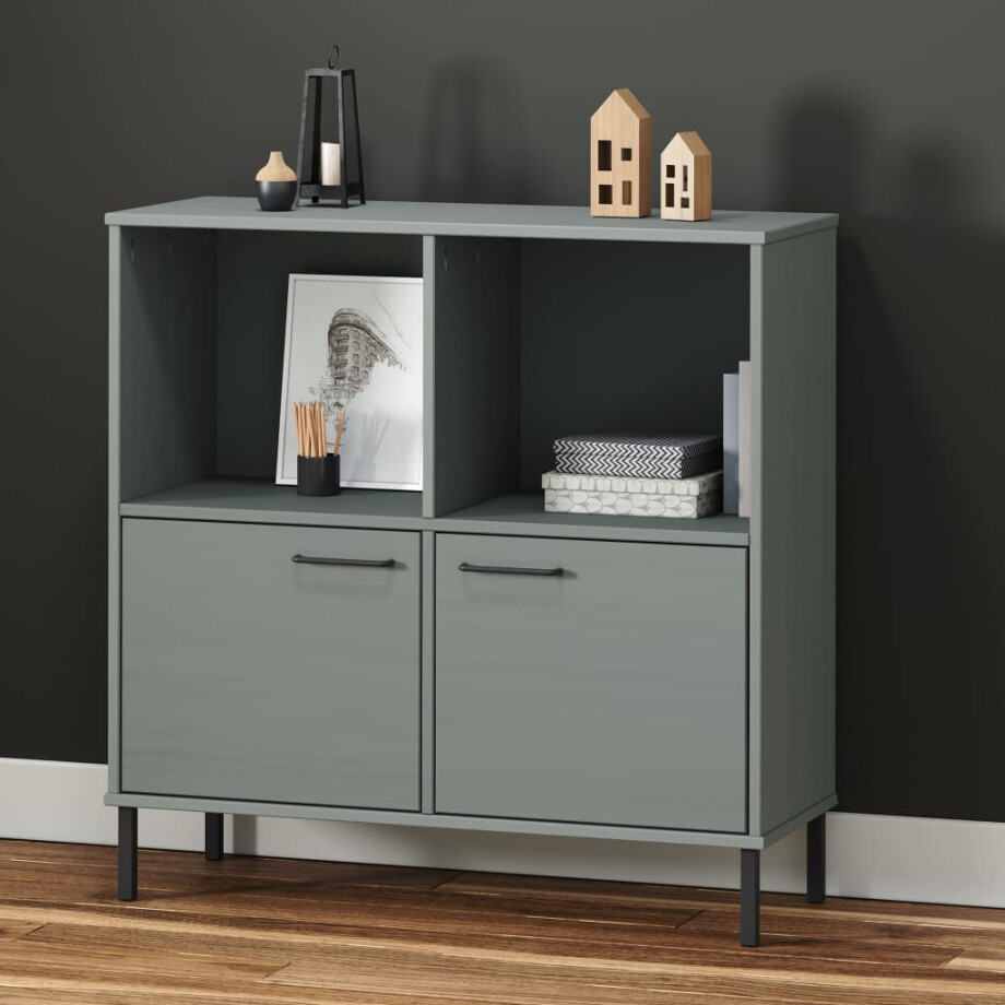 vidaXL Boekenkast met metalen poten OSLO 90x35x90,5 cm hout grijs vidaXL Boekenkast met metalen poten OSLO 90x35x90,5 cm hout grijs afbeelding 1
