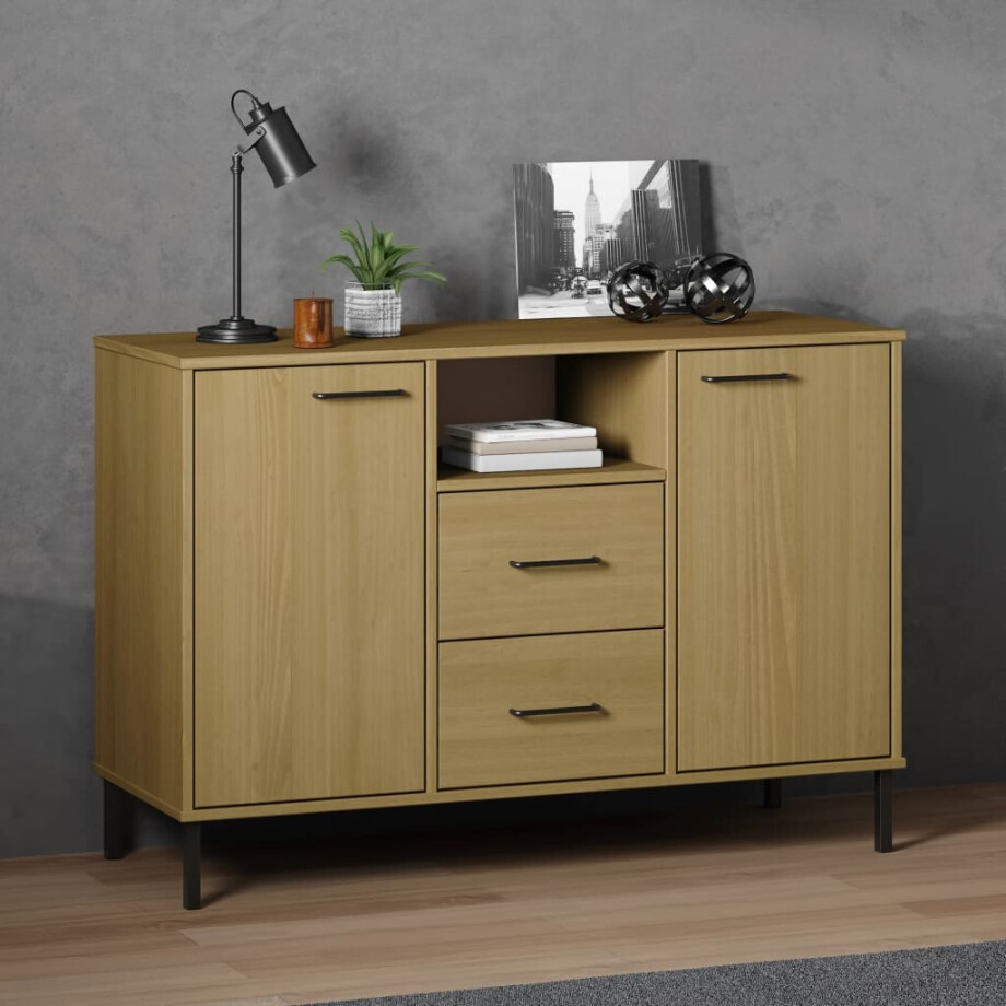 vidaXL Dressoir met metalen poten OSLO 113x40x77 cm grenenhout bruin vidaXL Dressoir met metalen poten OSLO 113x40x77 cm grenenhout bruin afbeelding 1