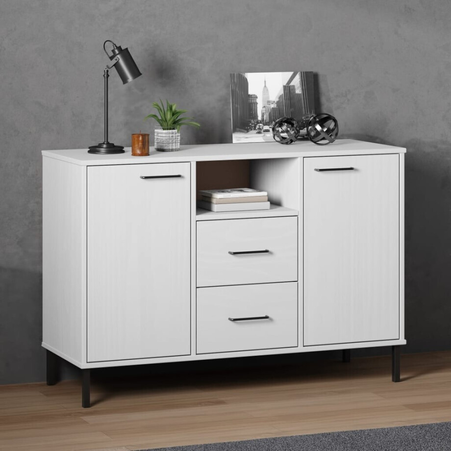 vidaXL Dressoir met metalen poten OSLO 113x40x77 cm grenenhout wit afbeelding 1