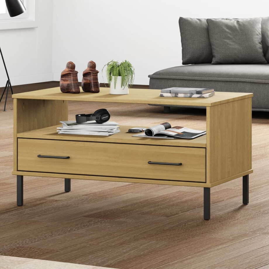 vidaXL Salontafel met metalen poten OSLO 85x50x45 cm hout bruin vidaXL Salontafel met metalen poten OSLO 85x50x45 cm hout bruin afbeelding 1