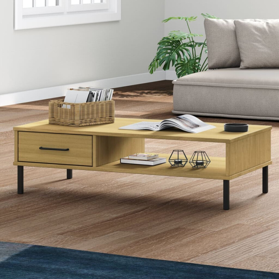 vidaXL Salontafel met metalen poten OSLO massief grenenhout bruin afbeelding 1