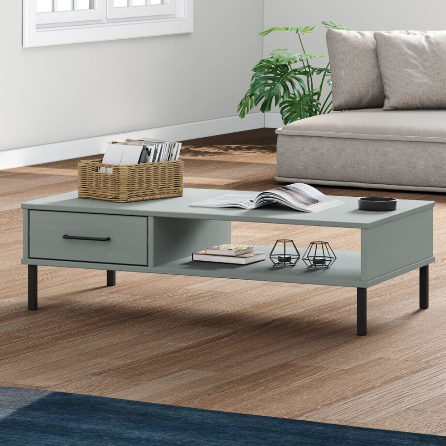 vidaXL Salontafel met metalen poten OSLO massief grenenhout grijs afbeelding 1