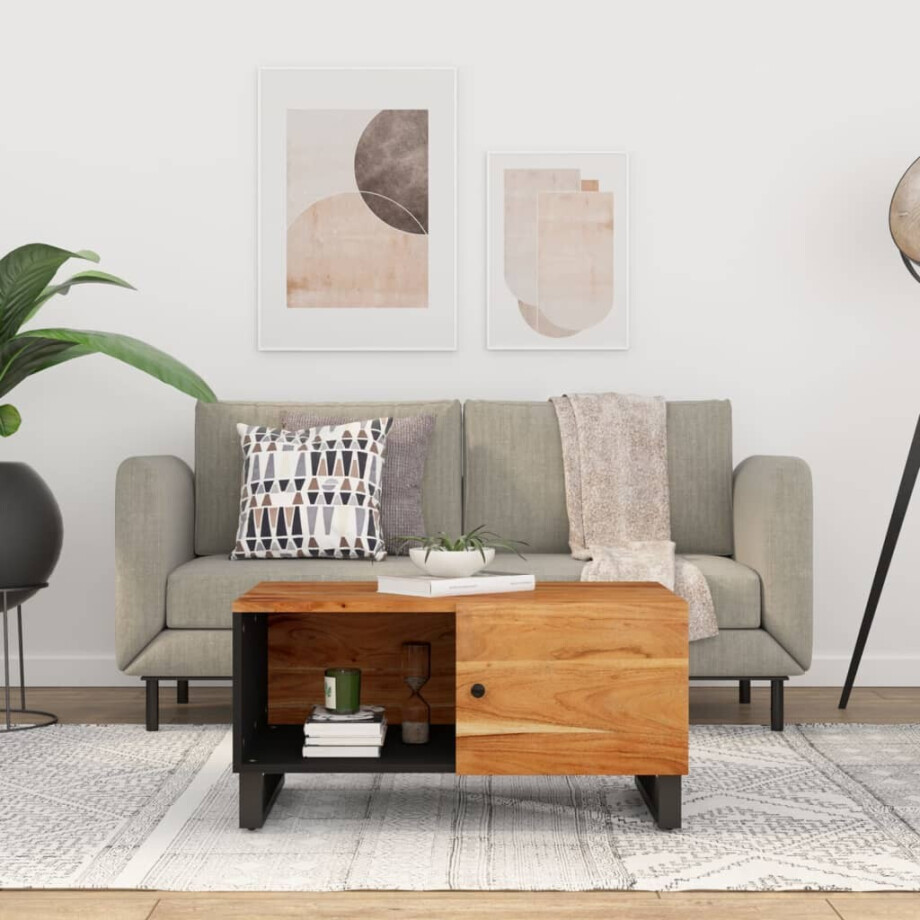 vidaXL Salontafel 80x50x40 cm massief acaciahout en bewerkt hout afbeelding 1