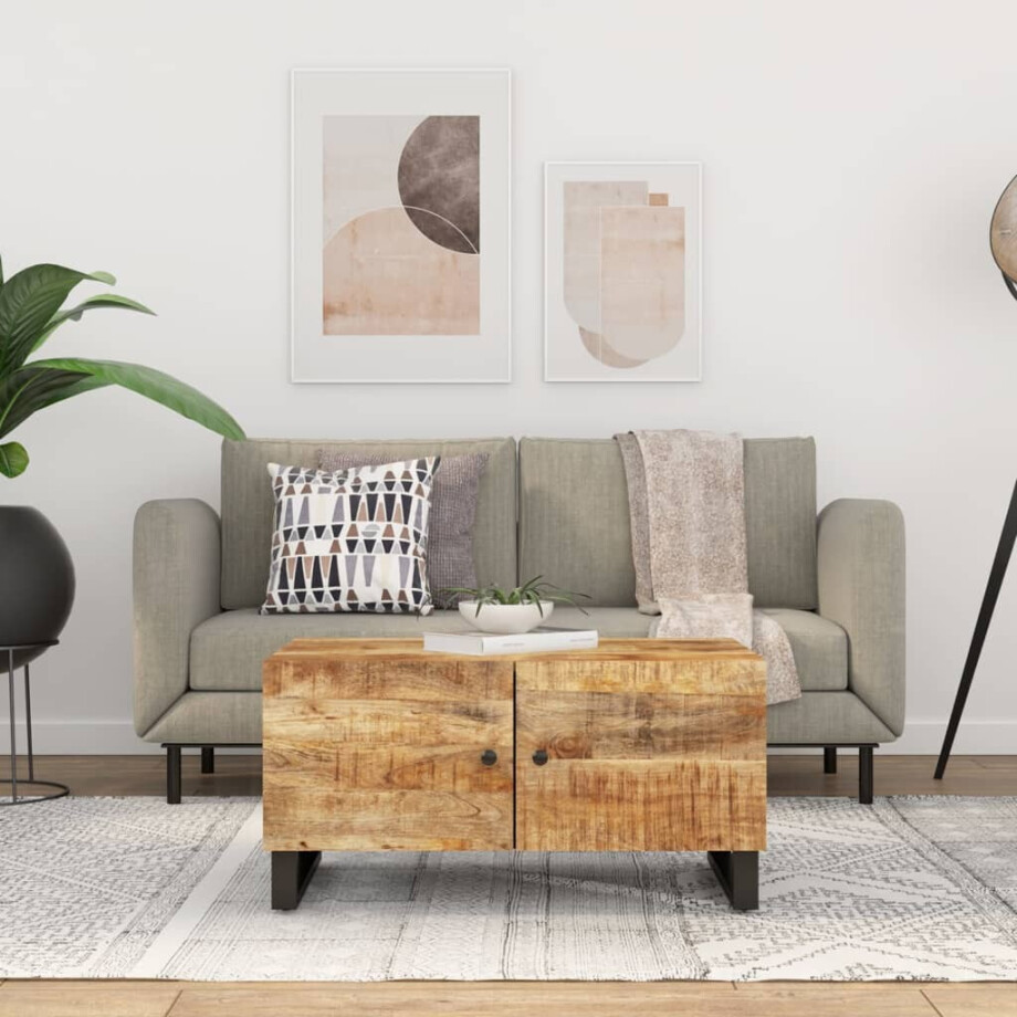 vidaXL Salontafel 80x50x40 cm massief mangohout en bewerkt hout afbeelding 1