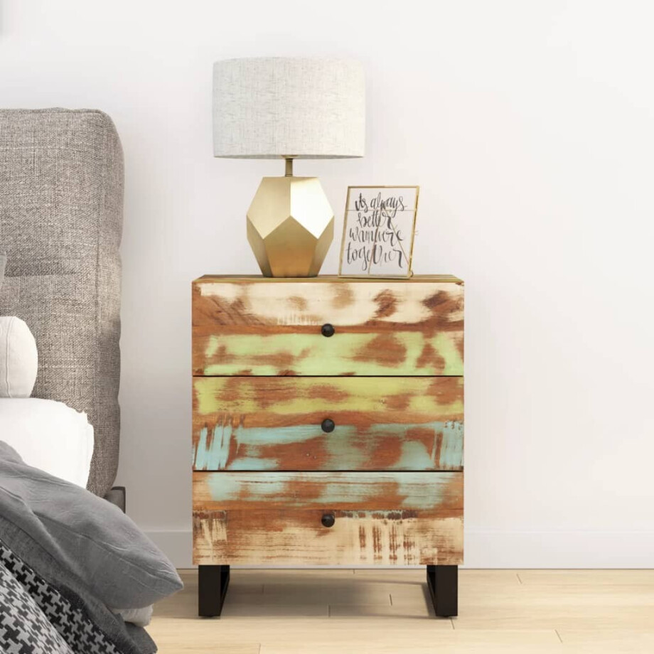 vidaXL Nachtkastje 50x33x62 cm massief gerecycled hout en bewerkt hout afbeelding 1