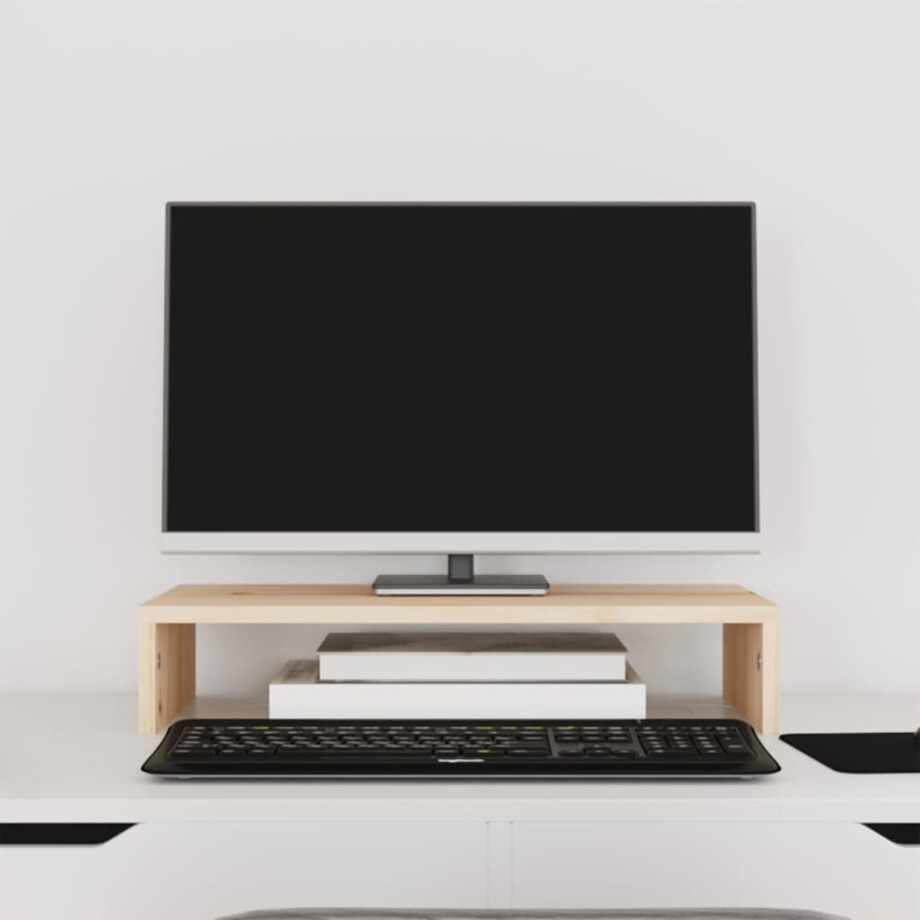 vidaXL Monitorstandaard 50x27x10 cm massief grenenhout afbeelding 1