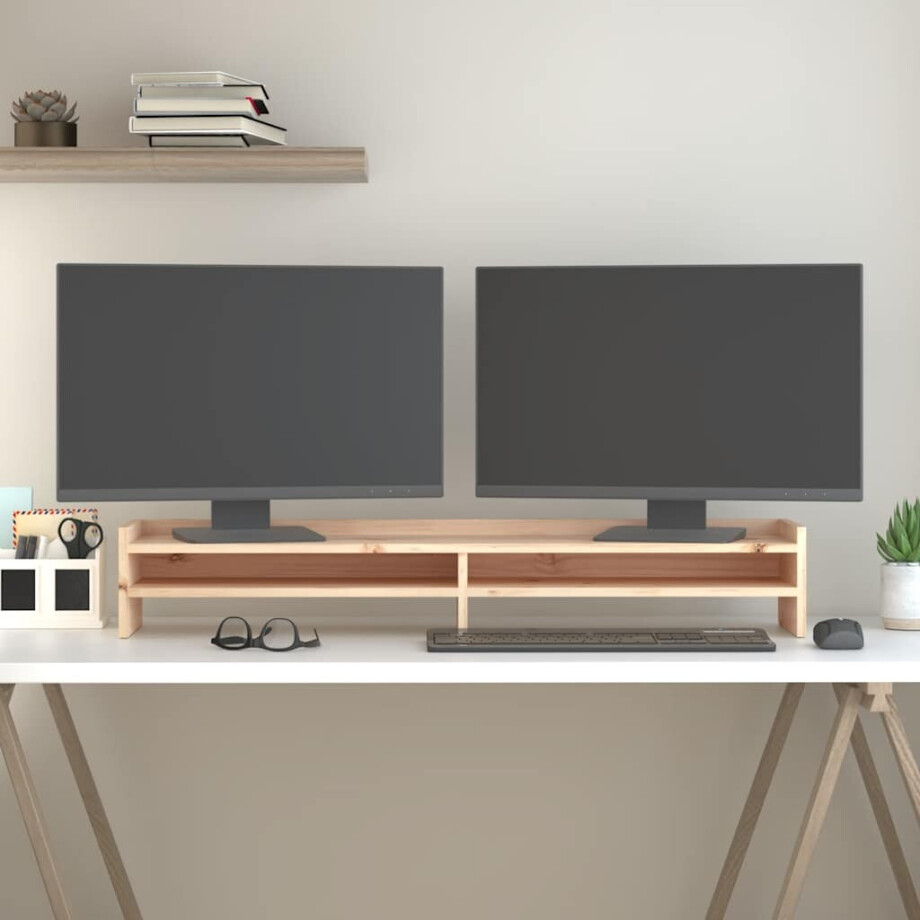 vidaXL Monitorstandaard 100x24x16 cm massief grenenhout afbeelding 1