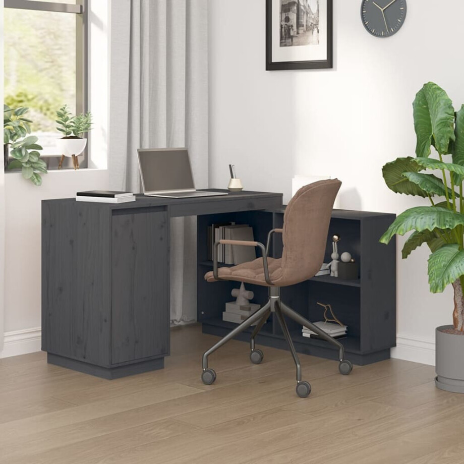 vidaXL Bureau 110x50x75 cm massief grenenhout grijs vidaXL Bureau 110x50x75 cm massief grenenhout grijs afbeelding 1