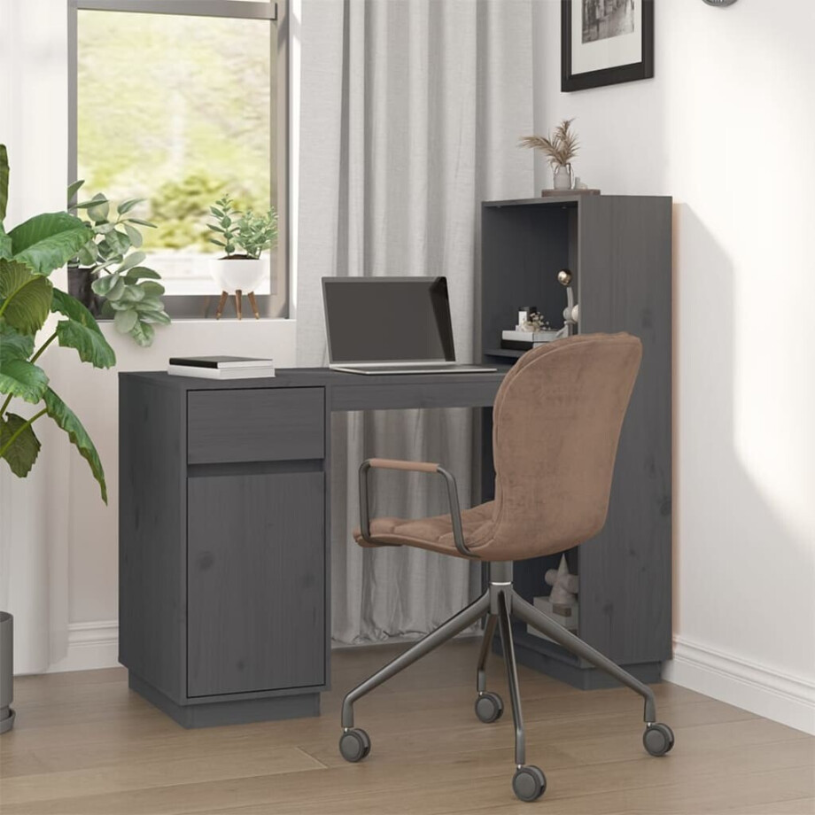 vidaXL Bureau 110x53x117 cm massief grenenhout grijs vidaXL Bureau 110x53x117 cm massief grenenhout grijs afbeelding 1