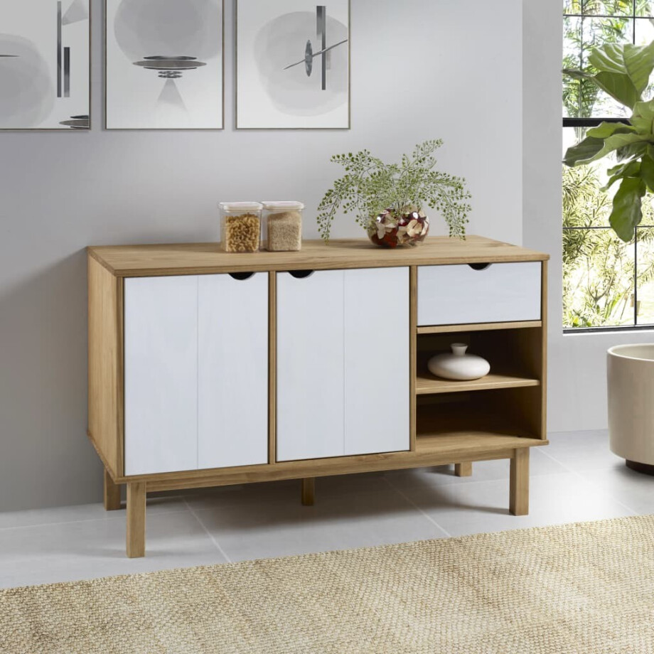 vidaXL Dressoir OTTA 114x43x73,5 cm massief grenenhout bruin en wit vidaXL Dressoir OTTA 114x43x73,5 cm massief grenenhout bruin en wit afbeelding 1