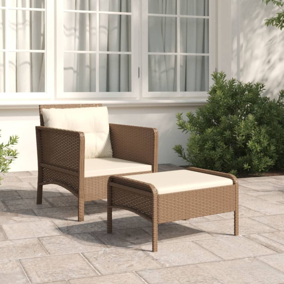 vidaXL 2-delige Loungeset met kussens poly rattan bruin afbeelding 1