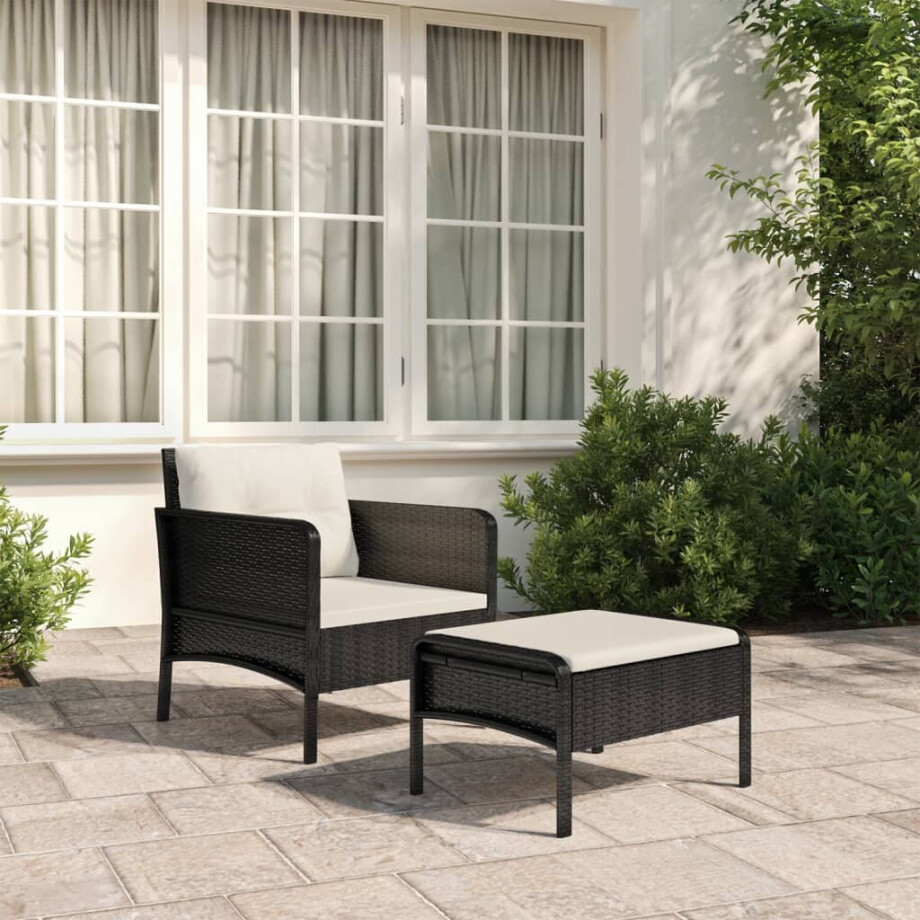 vidaXL 2-delige Loungeset met kussens poly rattan zwart vidaXL 2-delige Loungeset met kussens poly rattan zwart afbeelding 1