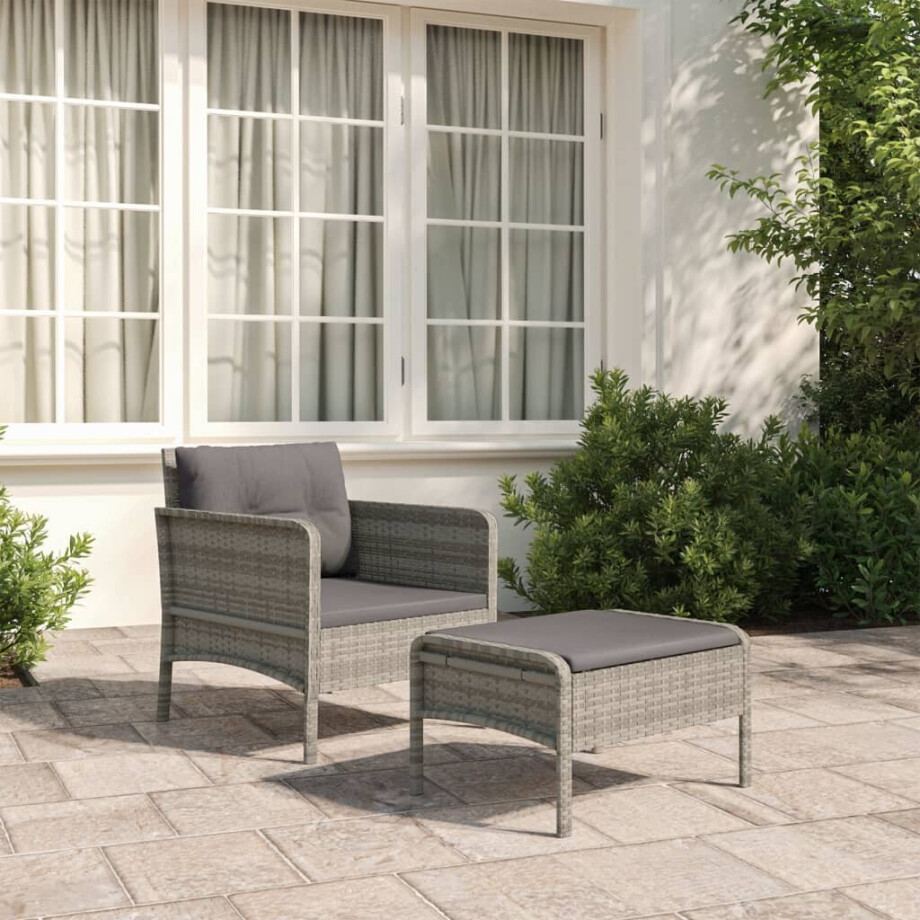 vidaXL 2-delige Loungeset met kussens poly rattan grijs afbeelding 1