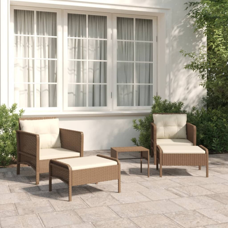 vidaXL 5-delige Loungeset met kussens poly rattan bruin afbeelding 1