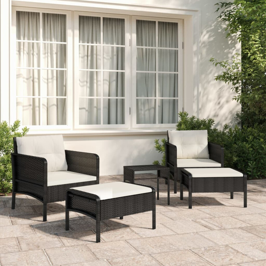 vidaXL 5-delige Loungeset met kussens poly rattan zwart afbeelding 1