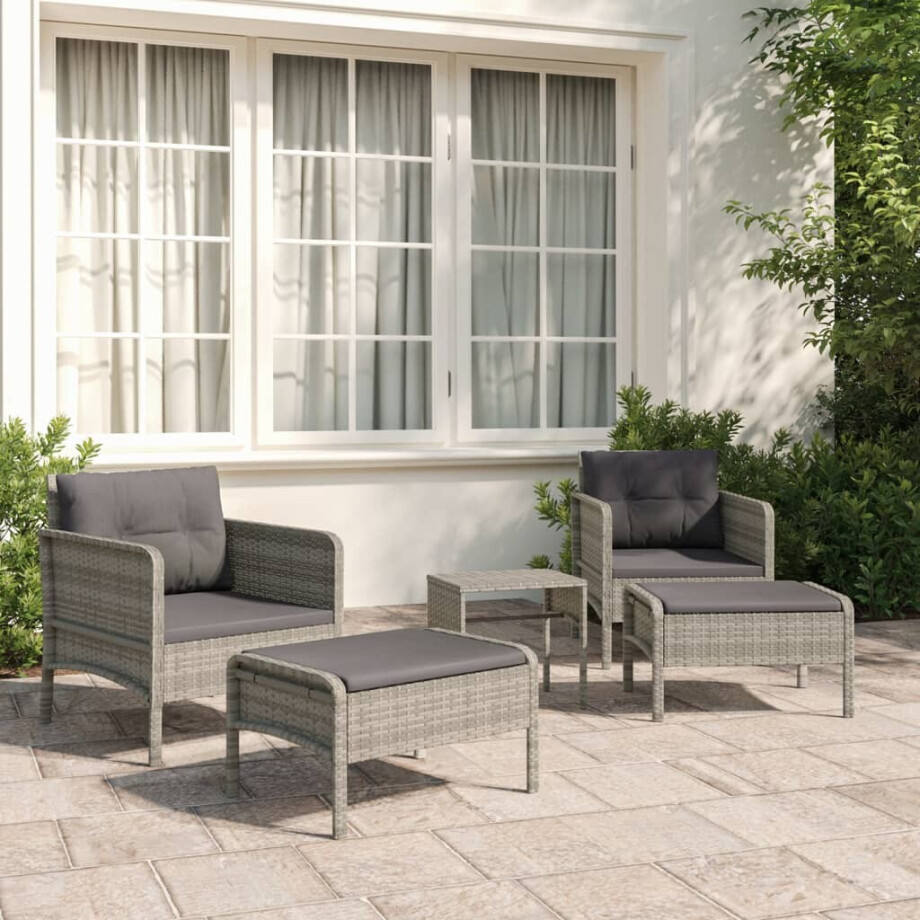 vidaXL 5-delige Loungeset met kussens poly rattan grijs afbeelding 1