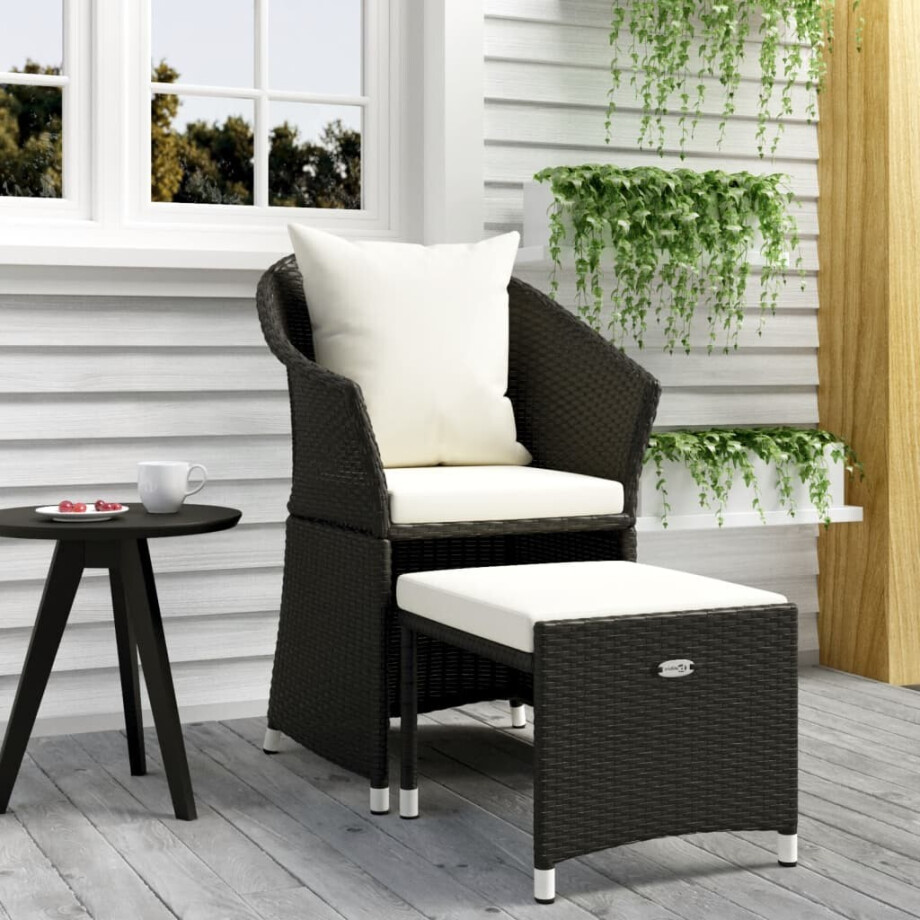 vidaXL 2-delige Loungeset met kussens poly rattan zwart afbeelding 1