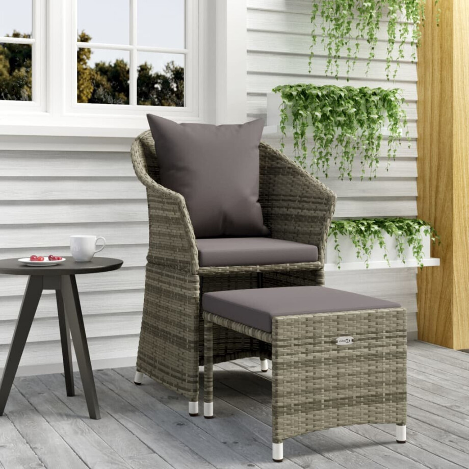 vidaXL 2-delige Loungeset met kussens poly rattan grijs afbeelding 1