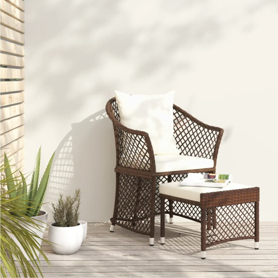 vidaXL 2-delige Loungeset met kussens poly rattan bruin vidaXL 2-delige Loungeset met kussens poly rattan bruin afbeelding 1
