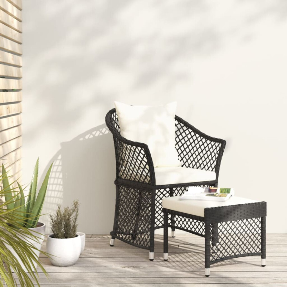 vidaXL 2-delige Loungeset met kussens poly rattan zwart vidaXL 2-delige Loungeset met kussens poly rattan zwart afbeelding 1